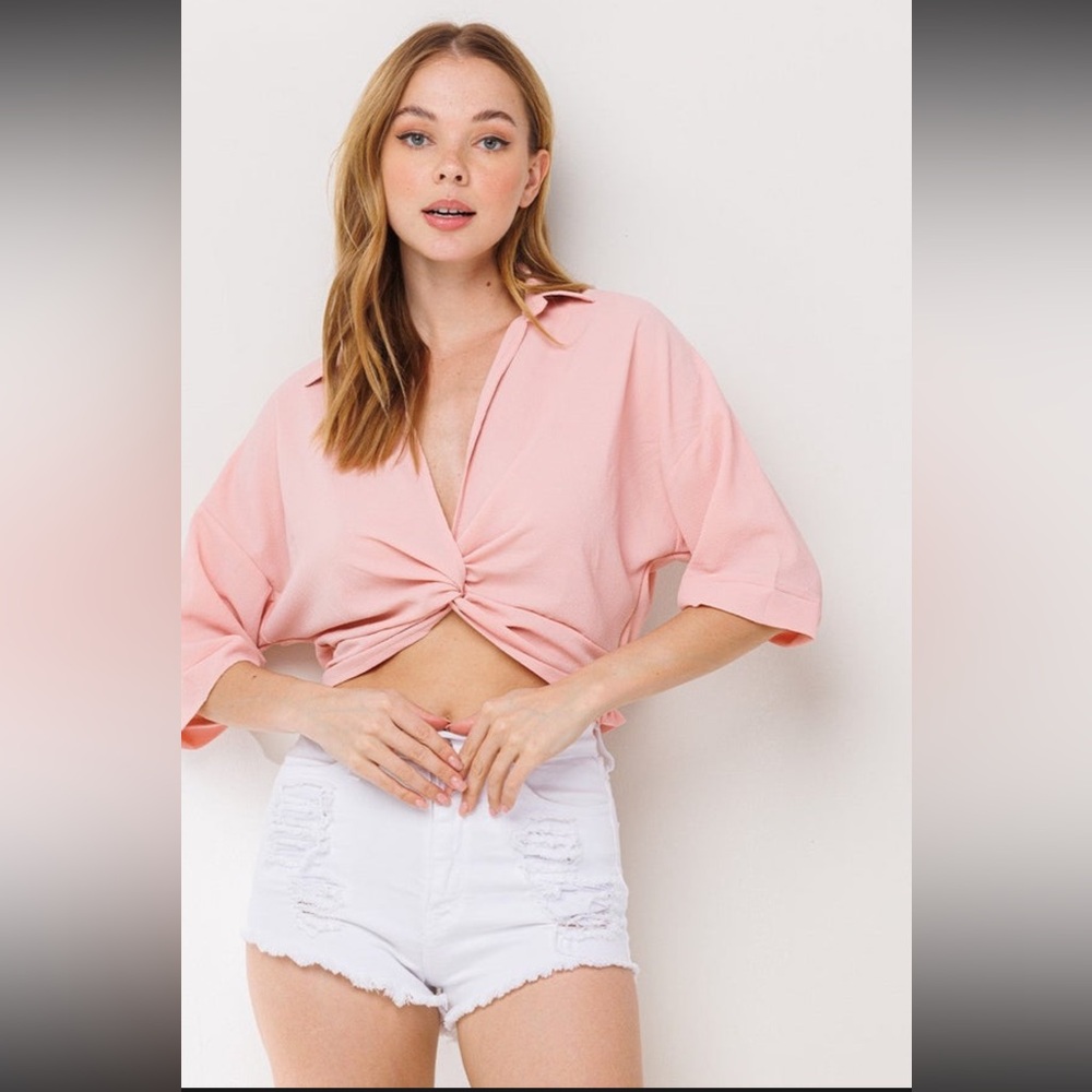 Better Be Light Pink Crepe Collar Crop Top – Size L | NWT